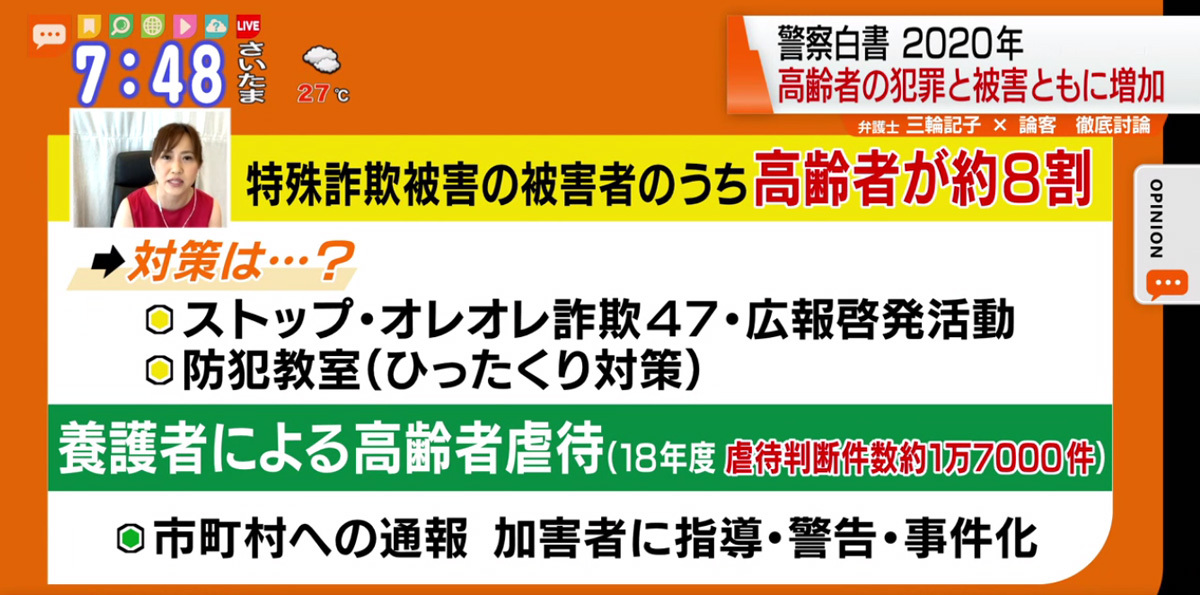 増加する高齢者の犯罪被害 加害を減らすためには Tokyo Mx プラス