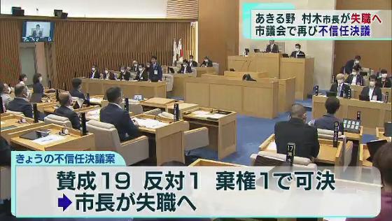 東京・あきる野市長が失職へ　市議会で再び不信任