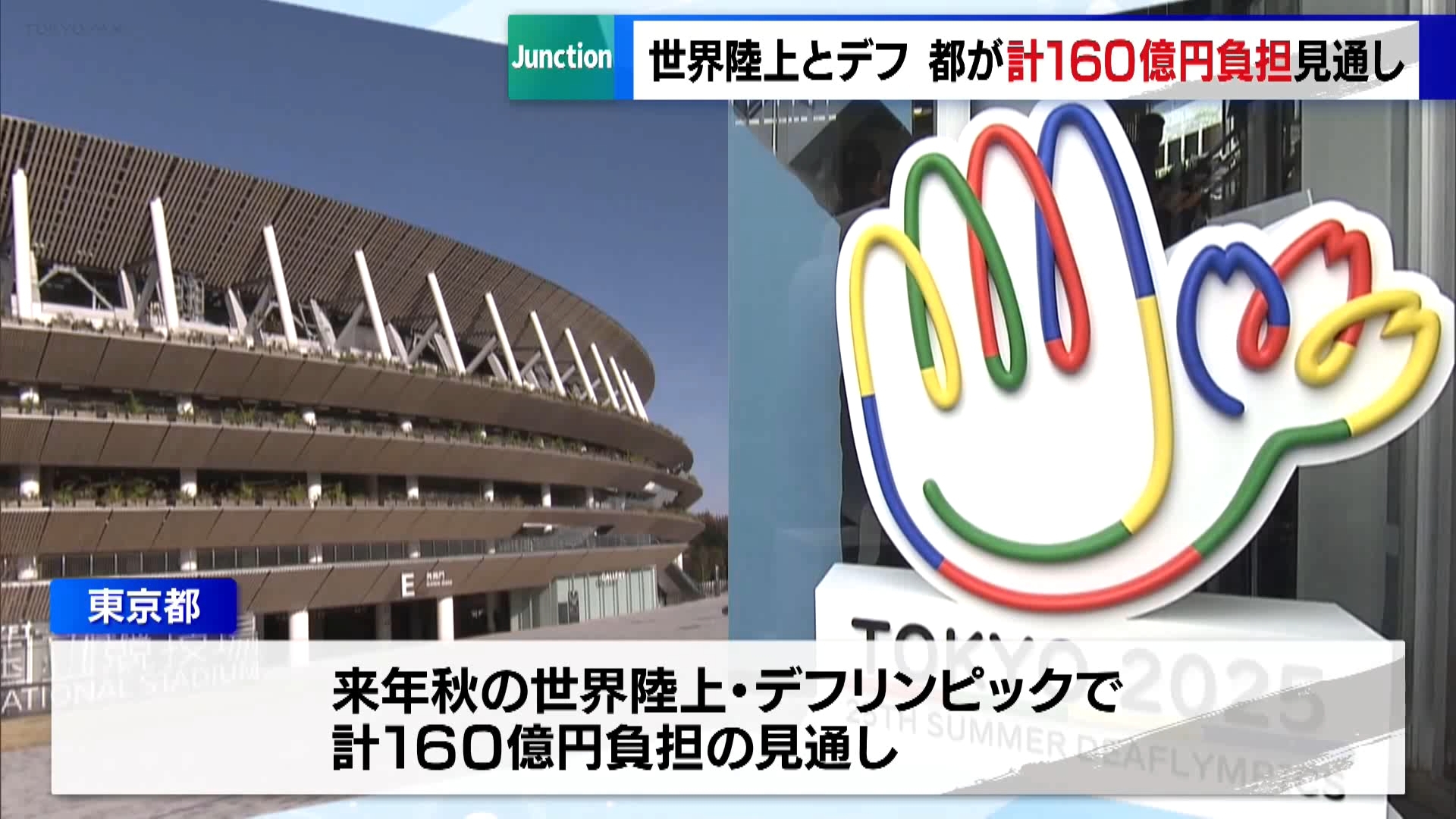 2025年秋に東京都内で開かれる「世界陸上」と「デフリンピック」について、東京都が合わせて160億円を負担する見通しとなったことが分かりました。