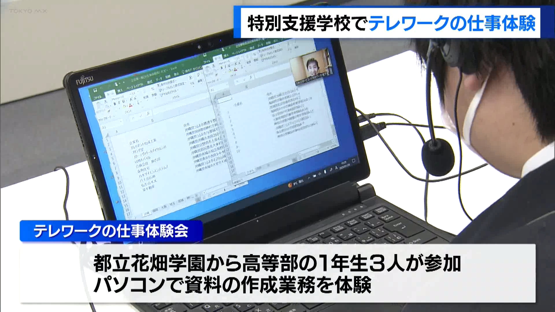 身体障害のある人たちにテレワークという働き方を知ってもらおうと1月20日、東京・足立区の特別支援学校でテレワークの仕事体験会が行われました。