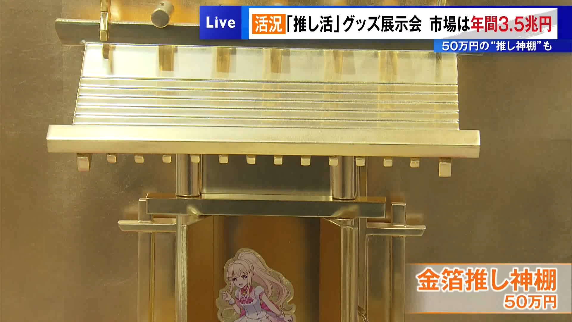 東京・江東区の東京ビッグサイトで国内最大級の「推し活」の展示会が開かれました。「推し活」とは、好きな有名人やキャラクターを応援する活動のことです。近年、国内の関連市場は拡大を続け、国内の市場規模は年間3兆5000億円とも試算されています。