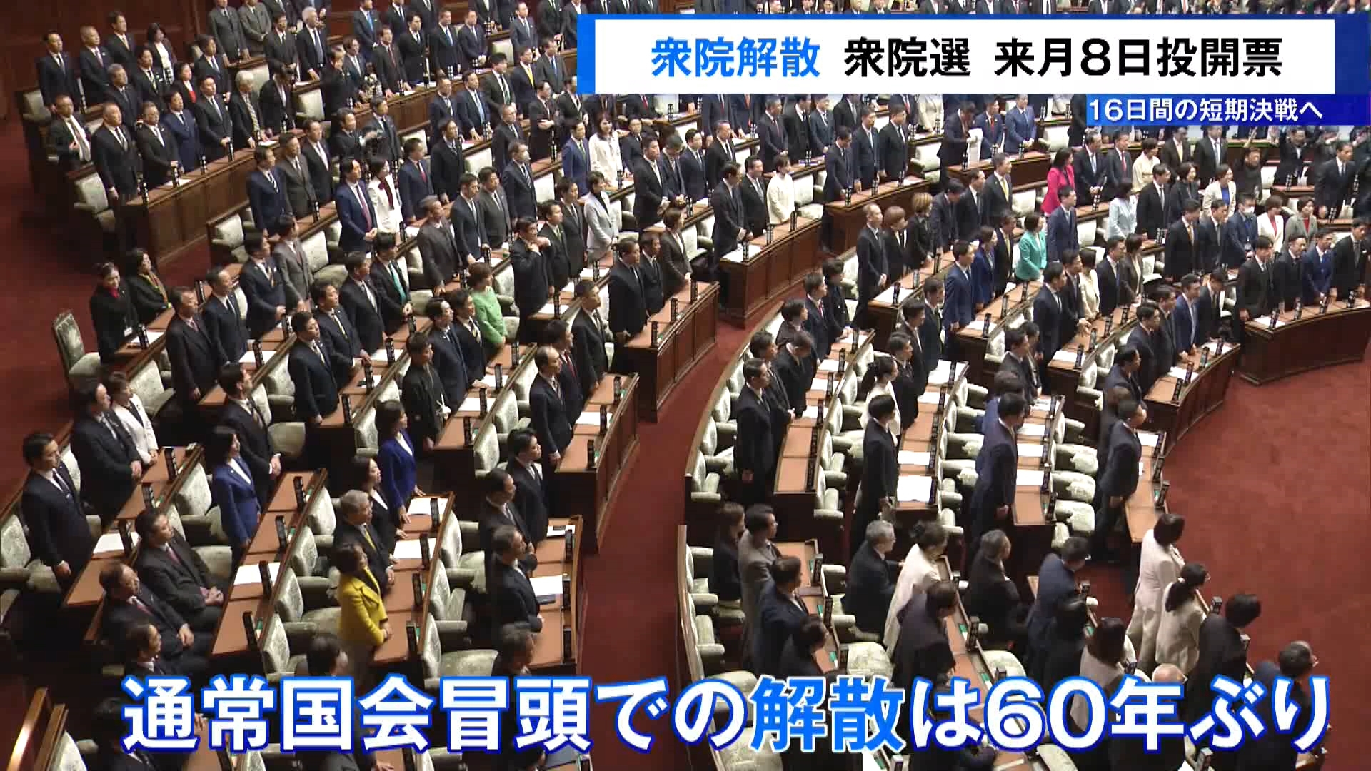 衆議院は1月23日午後の本会議で解散されました。政府は衆院選の日程を1月27日公示、2月8日投開票と決定し、解散の翌日から投開票まで戦後最短となる16日間の短期決戦となります。