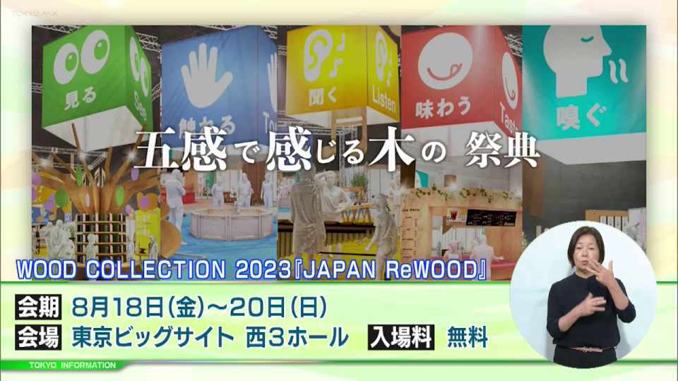 暮らしに役立つ情報をお伝えするTOKYO MX（地上波9ch）の情報番組「東京インフォメーション」（毎週月―金曜、朝7:15～）。
今回は新たな木材需要を喚起し木材利用の拡大に向けて開かれる「WOOD COLLECTION 2023」や、夏休み特別企画として東京で大自然を満喫できるおすすめスポット「東京都檜原都民の森」を紹介を紹介しました。