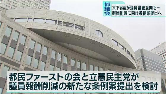 　東京都議会の木下富美子議員の対応を念頭に、報酬をカットする条例案が近く提出されることになりました。