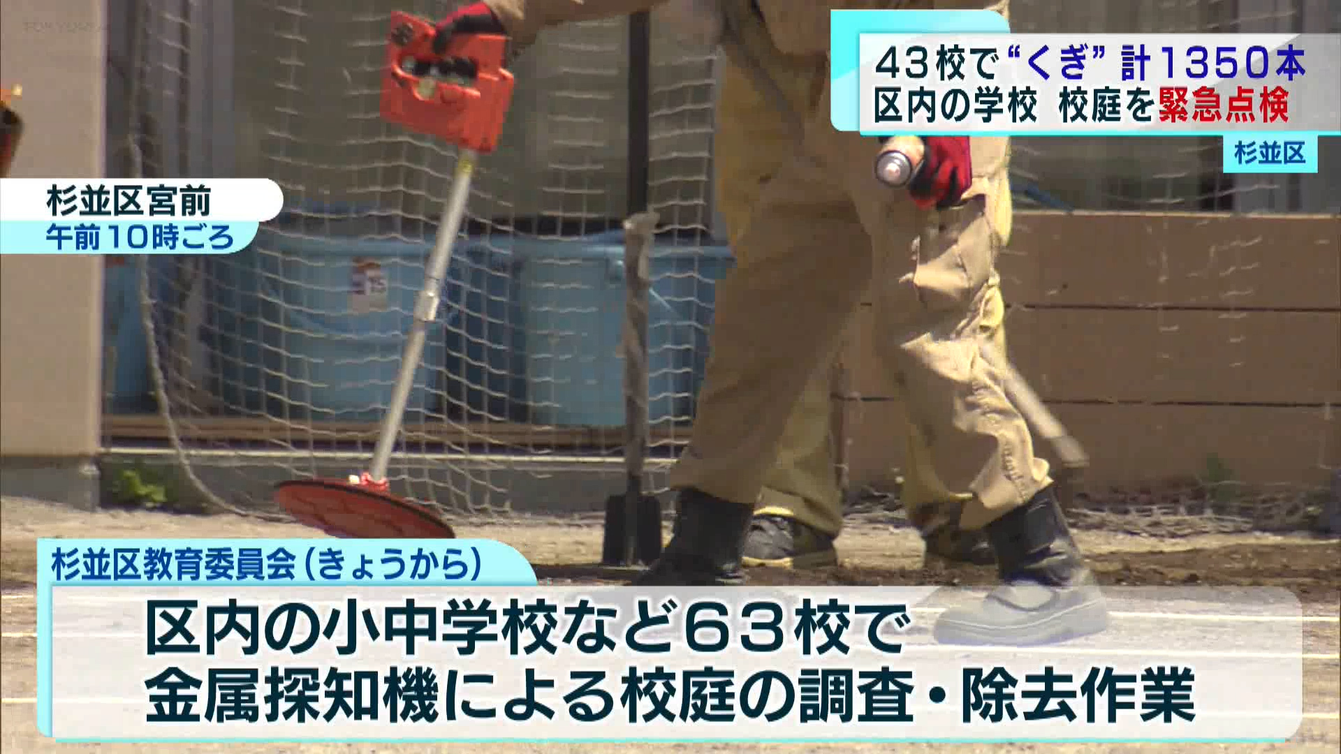杉並区　複数の学校で“くぎ”1300本以上