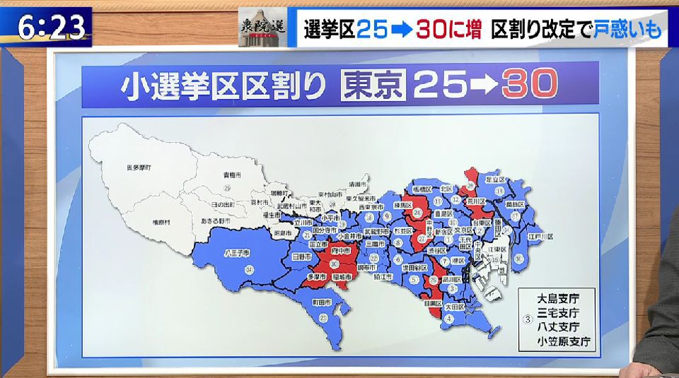 東京都の小選挙区が25から30に拡大…衆院選の投票の前に、まずは自身の選挙区の区割り確認を