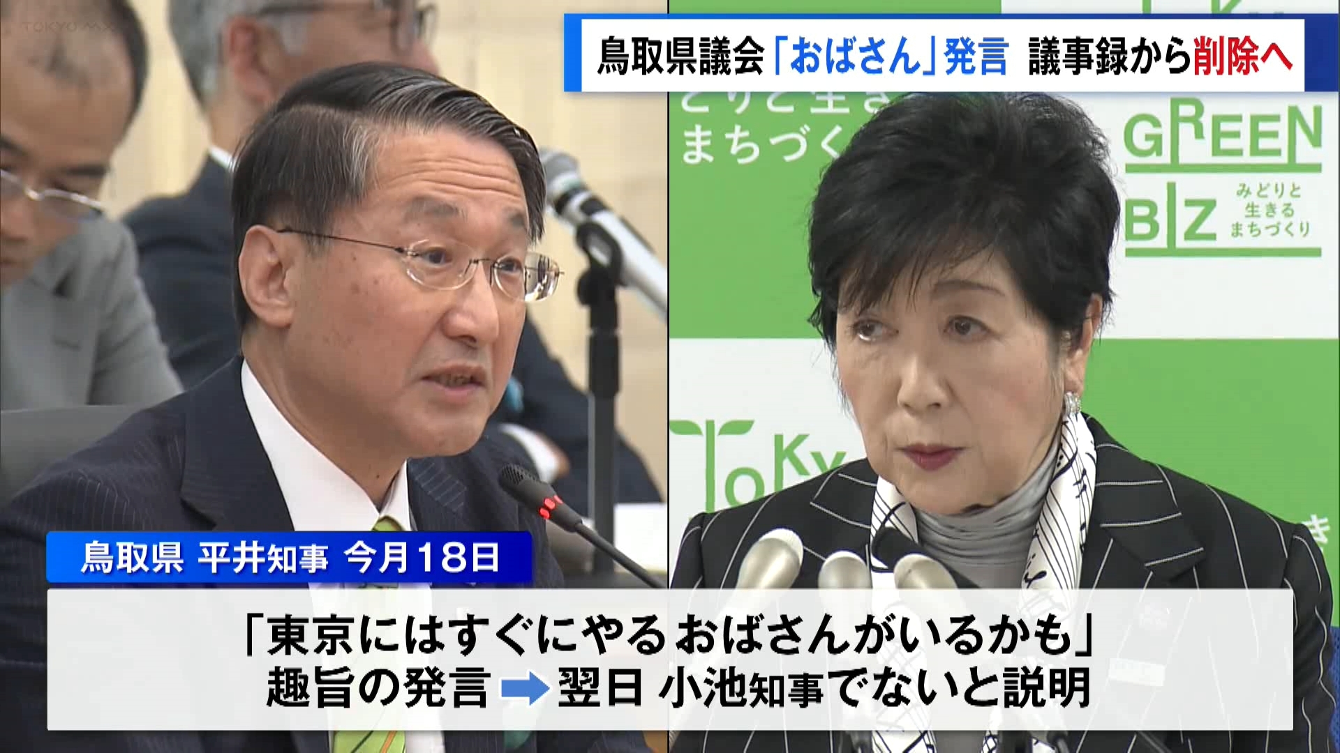 鳥取県議会　「おばさん」発言を議事録から削除へ