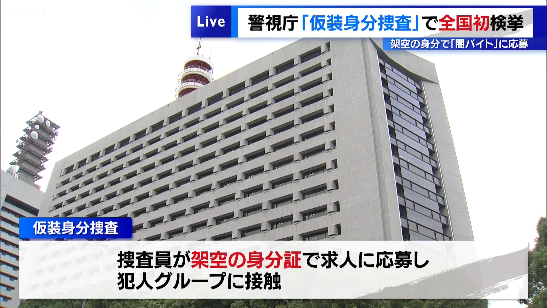 捜査員が身分を隠して闇バイトに応募し、犯罪グループの検挙を行う「仮装身分捜査」を活用して、警視庁が全国で初めて容疑者を検挙していたことが分かりました。