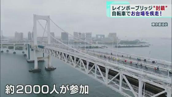 レインボーブリッジを「封鎖」して自転車で駆け抜けるイベントが開かれ、およそ2000人が疾走しました。