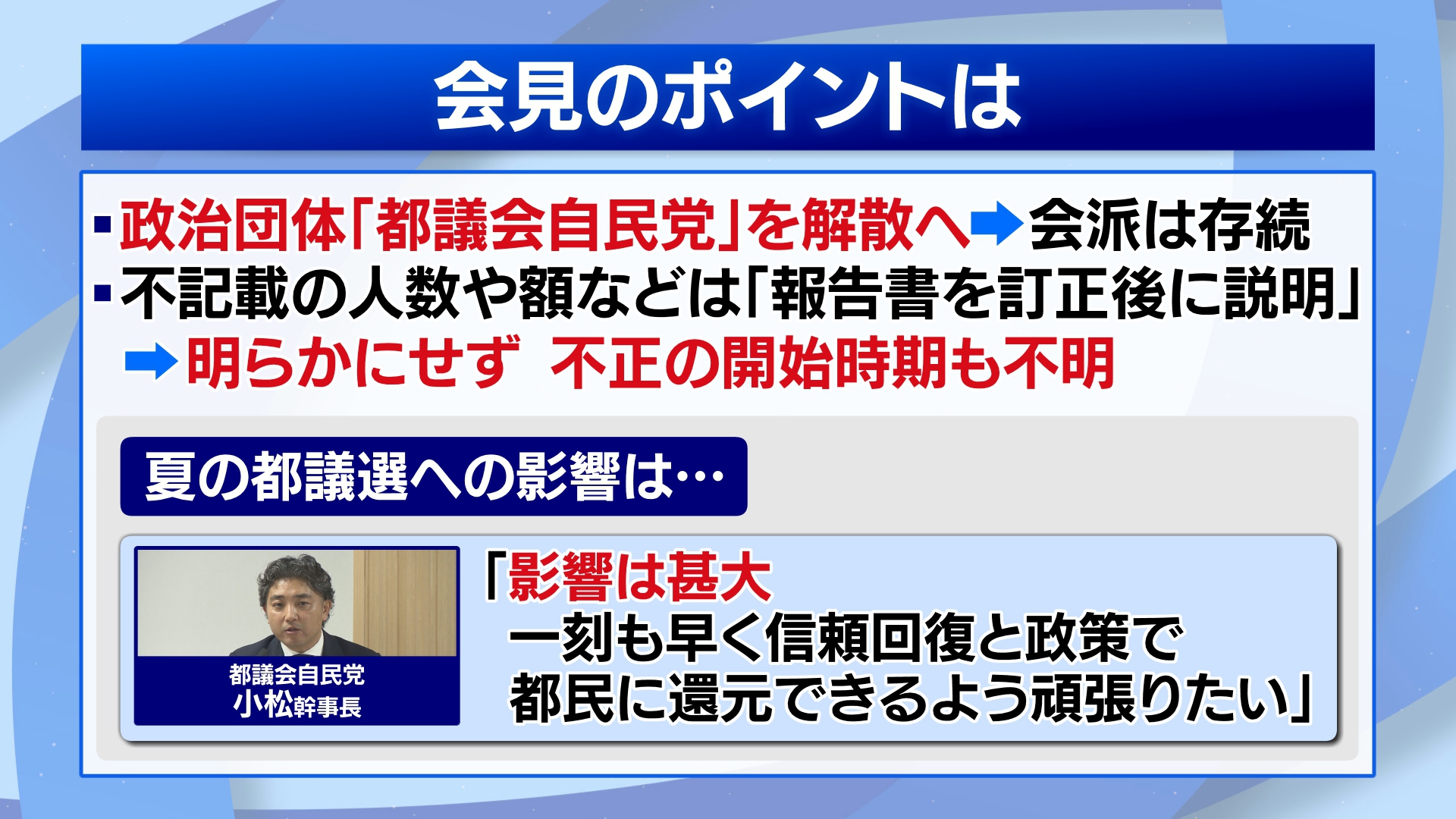 都議会自民党が“不記載問題”を謝罪、団体解散へ　石破首相は地方組織へ実態調査を指示