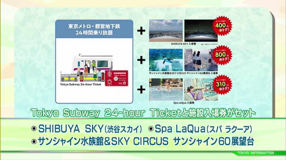 地下鉄乗り放題乗車券と、SHIBUYA SKYほか人気の都内観光スポット入場券がお得なセットに！