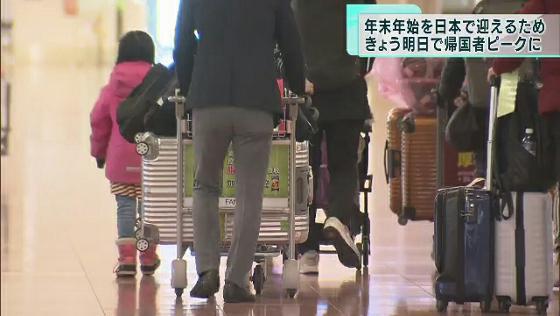 　18日の羽田空港は、クリスマスとお正月を日本で過ごす人たちの帰国がラッシュを迎えていました。
