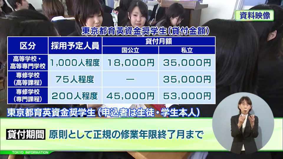 勉学意欲がありながら経済的理由により修学が困難な生徒に向けた無利子の「東京都育英資金」