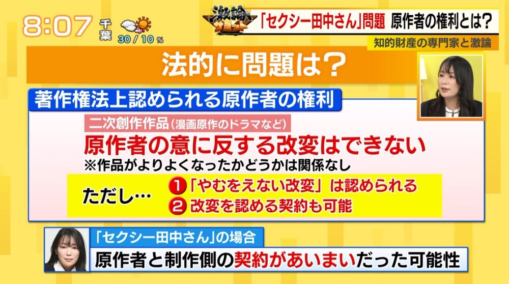 TOKYO MX（地上波9ch）朝の報道・情報生番組「堀潤モーニングFLAG」（毎週月～金曜6:59～）。「激論サミット」のコーナーでは、“原作者の権利”について、専門家を交えて議論しました。