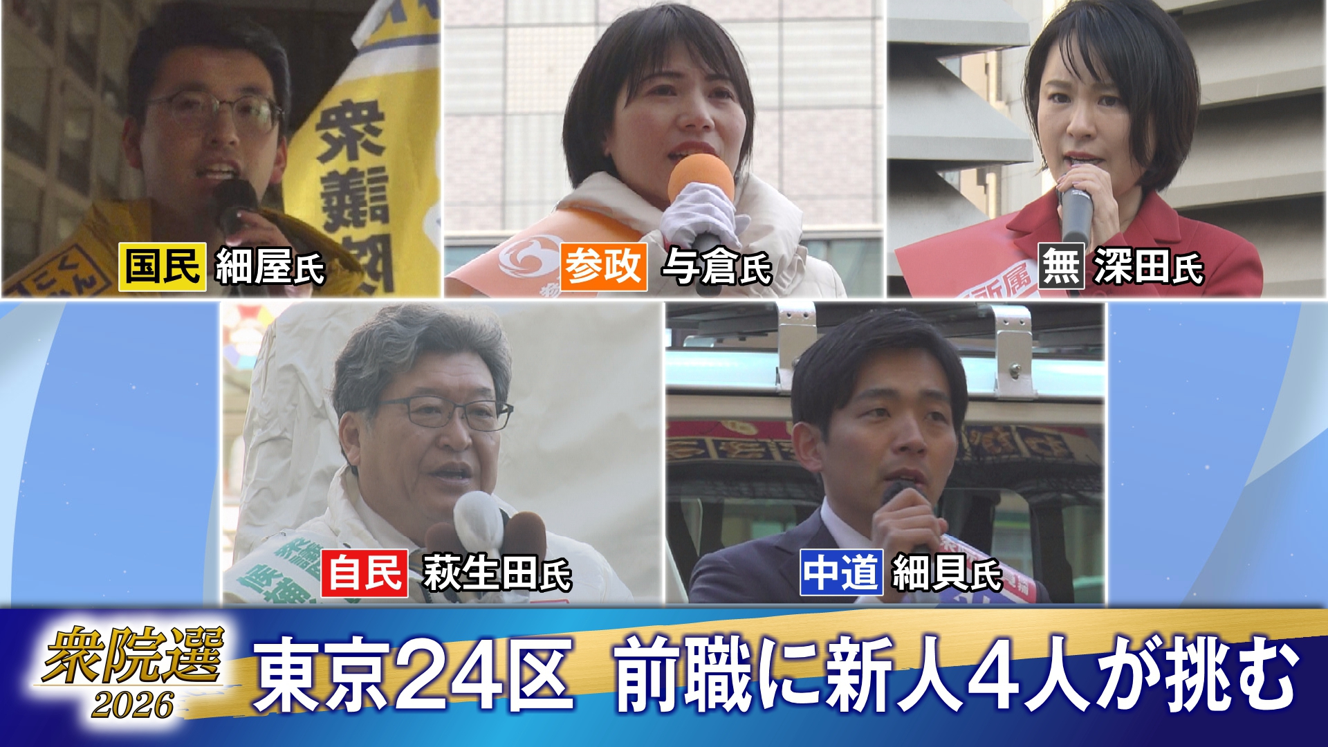 1月27日に公示された衆議院選挙は、2月8日の投開票日に向けて激しい選挙戦が続いています。TOKYO MXは東京都内の注目選挙区の選挙戦をお伝えしています。今回は八王子市の多くの地域が選挙区となる「東京24区」です。