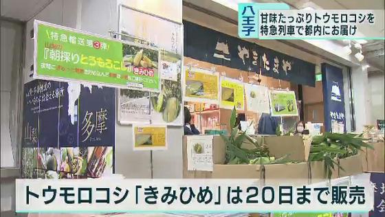 特急かいじで直送のトウモロコシ販売