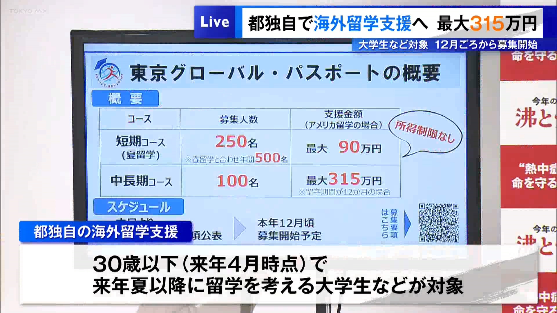 東京都は新たに独自の支援策として、大学生などを対象に最大で315万円の海外留学費用を援助すると発表しました。