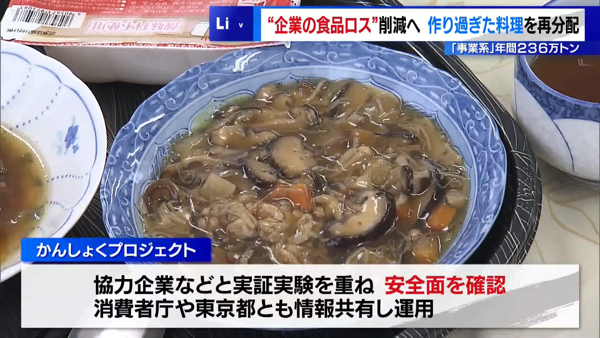 日本で「食品ロス」は年間472万トン発生していて、そのうちの半分が企業や店から発生する「事業系食品ロス」です。こうした食品ロスを減らすため、社員食堂やホテルのビュッフェなどで作り過ぎてしまった料理を、必要とする人々に無償で提供する「かんしょくプロジェクト」が都内の団体によって2025年2月から行われています。