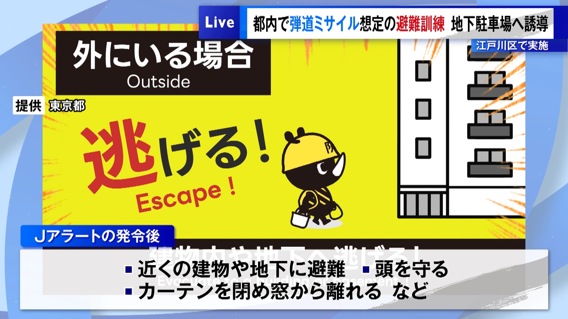 海外からの弾道ミサイル発射を想定した住民避難訓練が2月4日、東京・江戸川区で行われました。