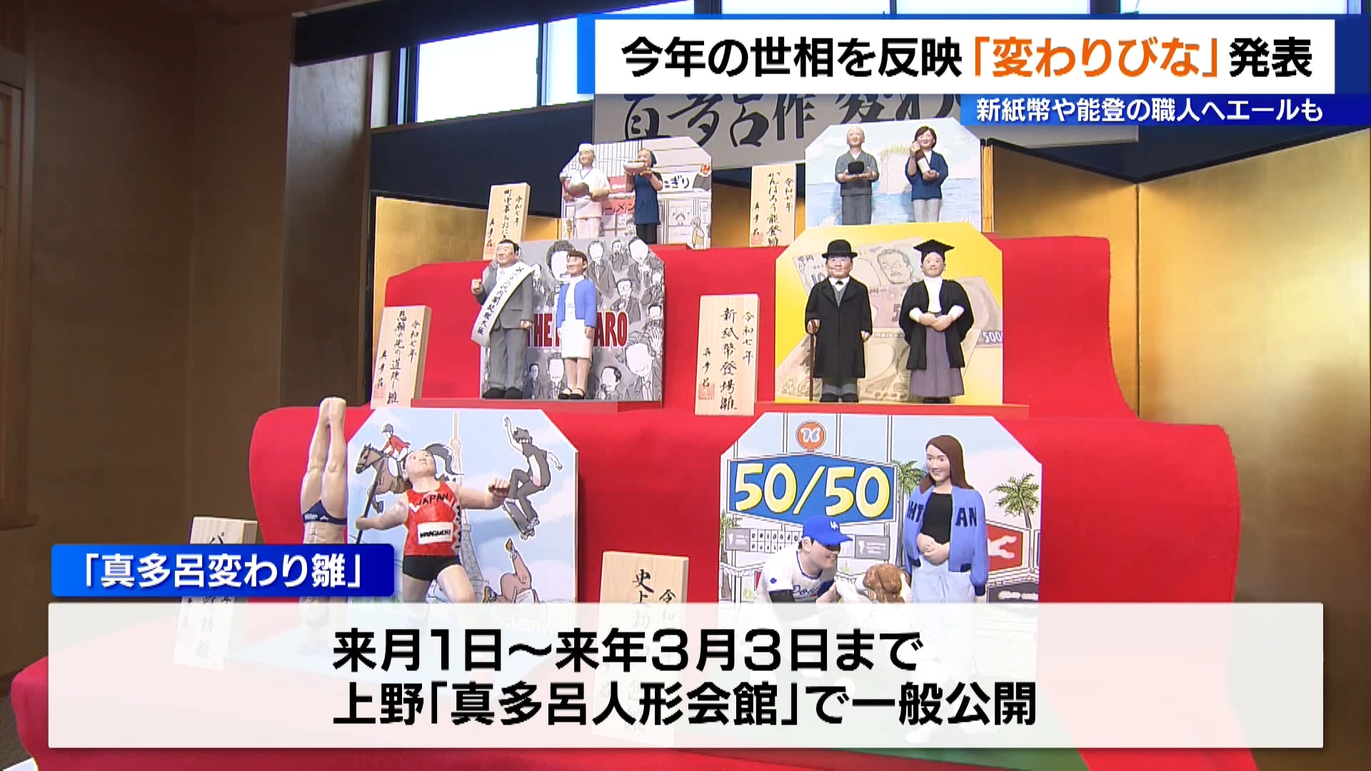 今年の世相を反映「変わりびな」発表…新紙幣や能登の職人へエールも　上野の人形メーカー