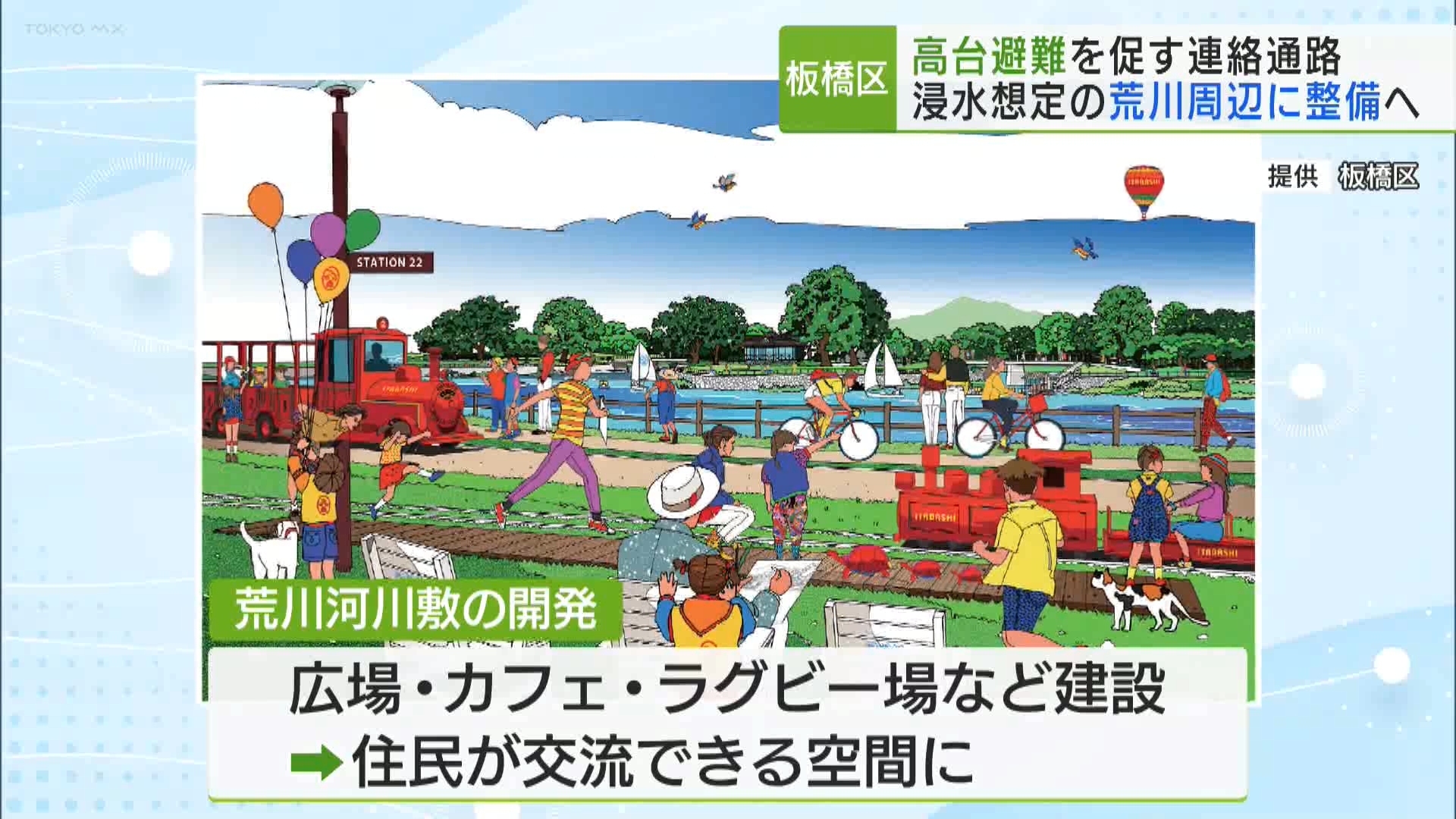 板橋区は、災害が起きたときに高台への避難を促す連絡通路を、浸水被害を受けやすい荒川周辺の地域に整備する方針を決め、関連費用約1億1千万円を新年度予算案に盛り込みました。