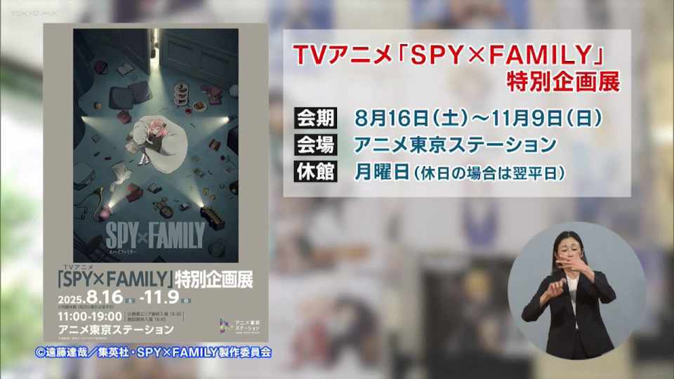 暮らしに役立つ情報をお伝えするTOKYO MX（地上波9ch）の情報番組「東京インフォメーション」（水曜日&金曜日の午後6:51ごろ～午後6:56ごろ）。
今回は世界中に根強いファンを持つ日本のアニメコンテンツを活用した展示拠点「アニメ東京ステーション」で開催されるTVアニメ「SPY×FAMILY」特別企画展や、自転車に関するさまざまなイベントなどを総合的に進める「GRAND CYCLE TOKYO」事業で開催れる「レインボーライド2025」の参加者募集を紹介しました。