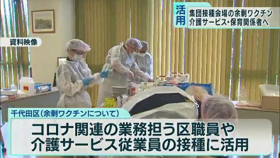 集団接種会場の余剰ワクチンを介護職員らに活用へ　東京・千代田区