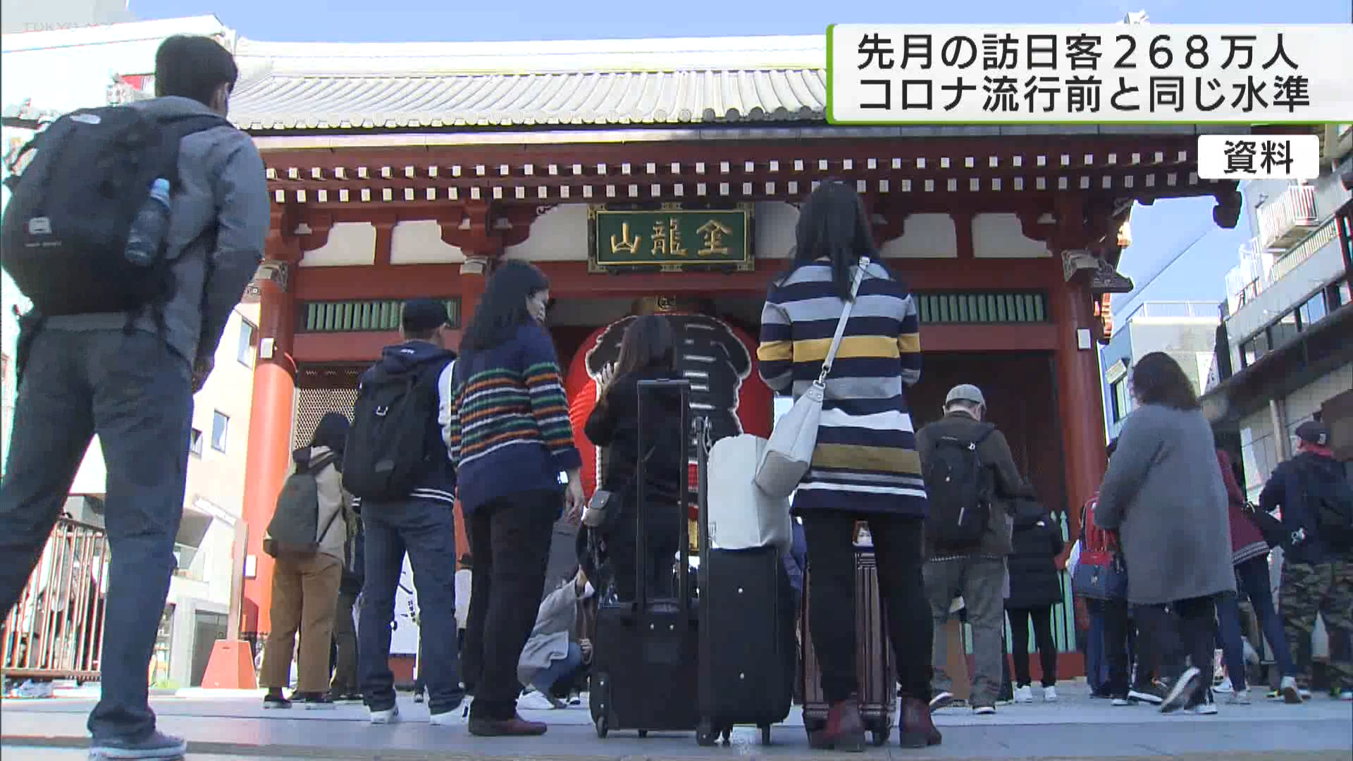 1月に日本に訪れた外国人客は268万8100人で、新型コロナウイルス流行前の2019年1月と同じ水準でした。