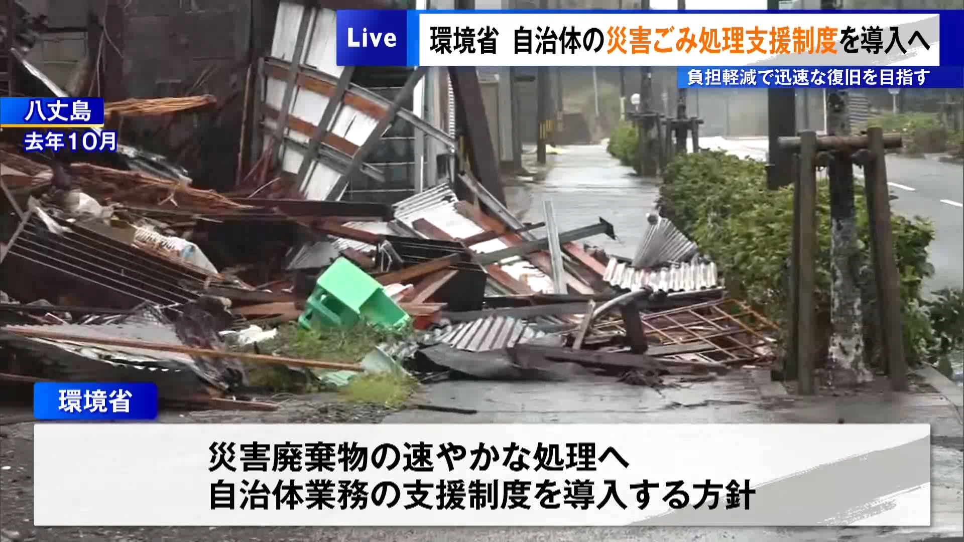 地震や豪雨で発生する災害廃棄物を速やかに処理するため、環境省は自治体業務の支援制度を導入する方針であることが分かりました。