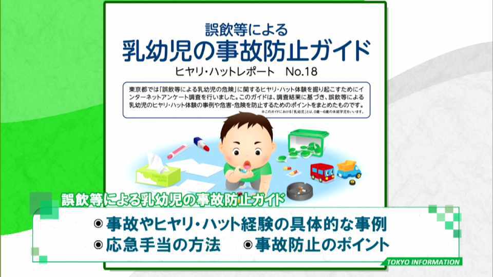 暮らしに役立つ情報をお伝えするTOKYO MX（地上波9ch）の情報番組「東京インフォメーション」（毎週月―金曜、朝7:15～）。
今回は都の「誤飲等による乳幼児の危険」をテーマに事故防止のポイントなどをまとめたガイドについてや、都内アンテナショップなどと連携した自宅などで楽しめるご当地オンラインクイズラリーを開催紹介しました。