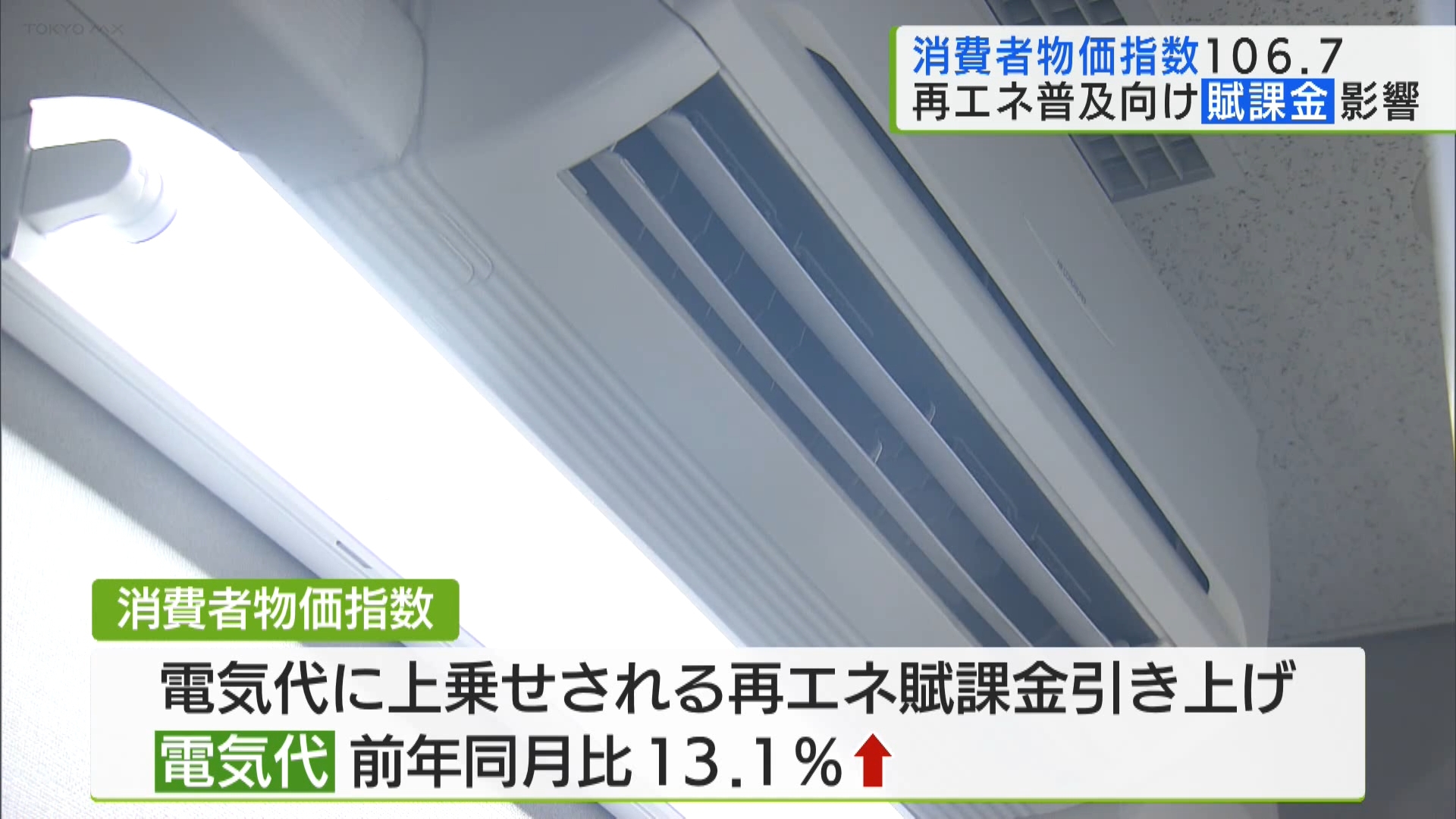 東京23区の4月の消費者物価指数は、生鮮食品を除いた指数で106.7となり、2023年4月と比べて1.9％上昇しました。指数の上昇には電気代の高騰が影響した形です。