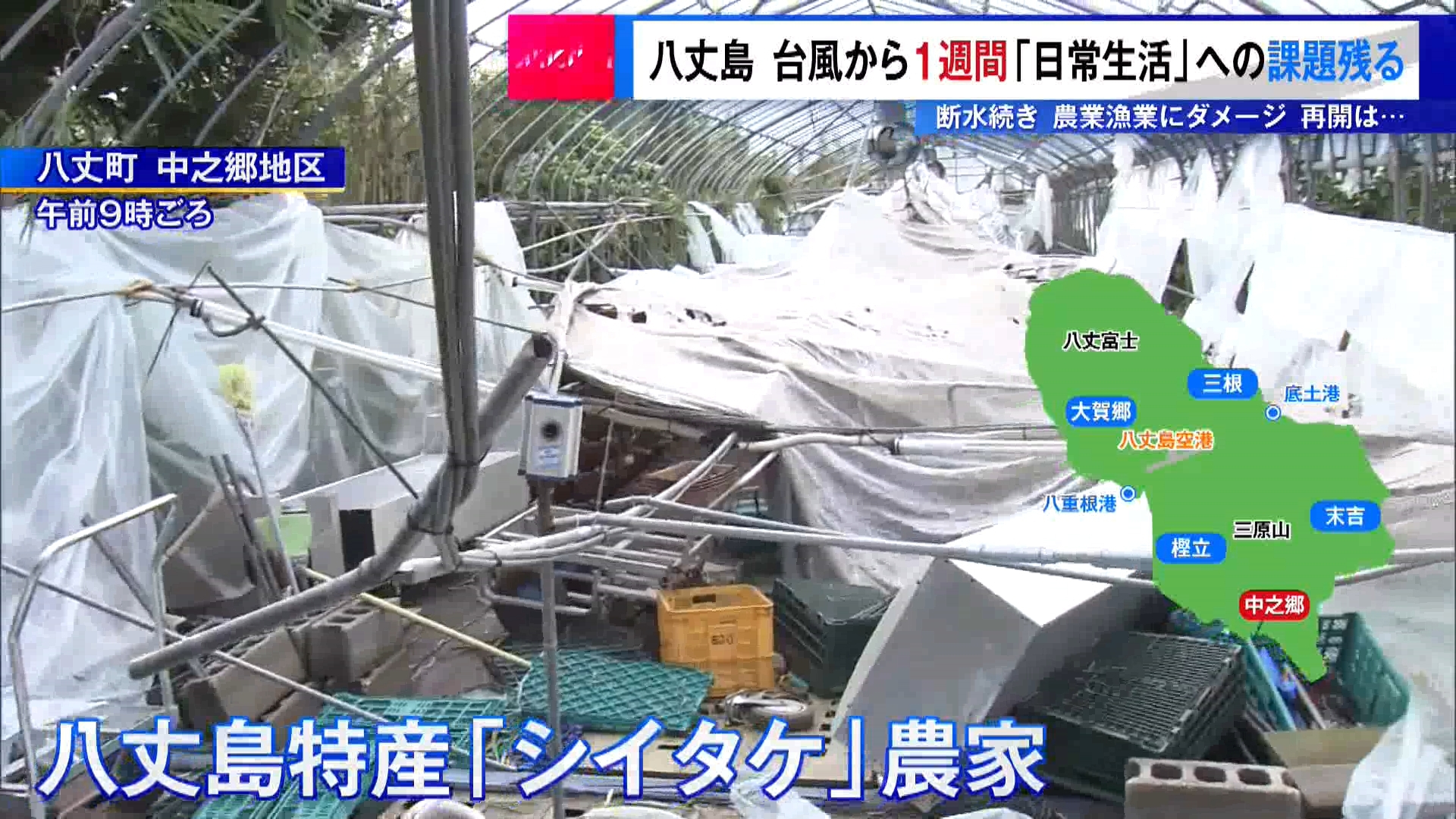 東京・伊豆諸島の八丈島などを襲った台風22号の被害から、10月16日で1週間がたちました。しかし島民の生活への“被害の爪痕”は、いまだに島内各地に残っています。