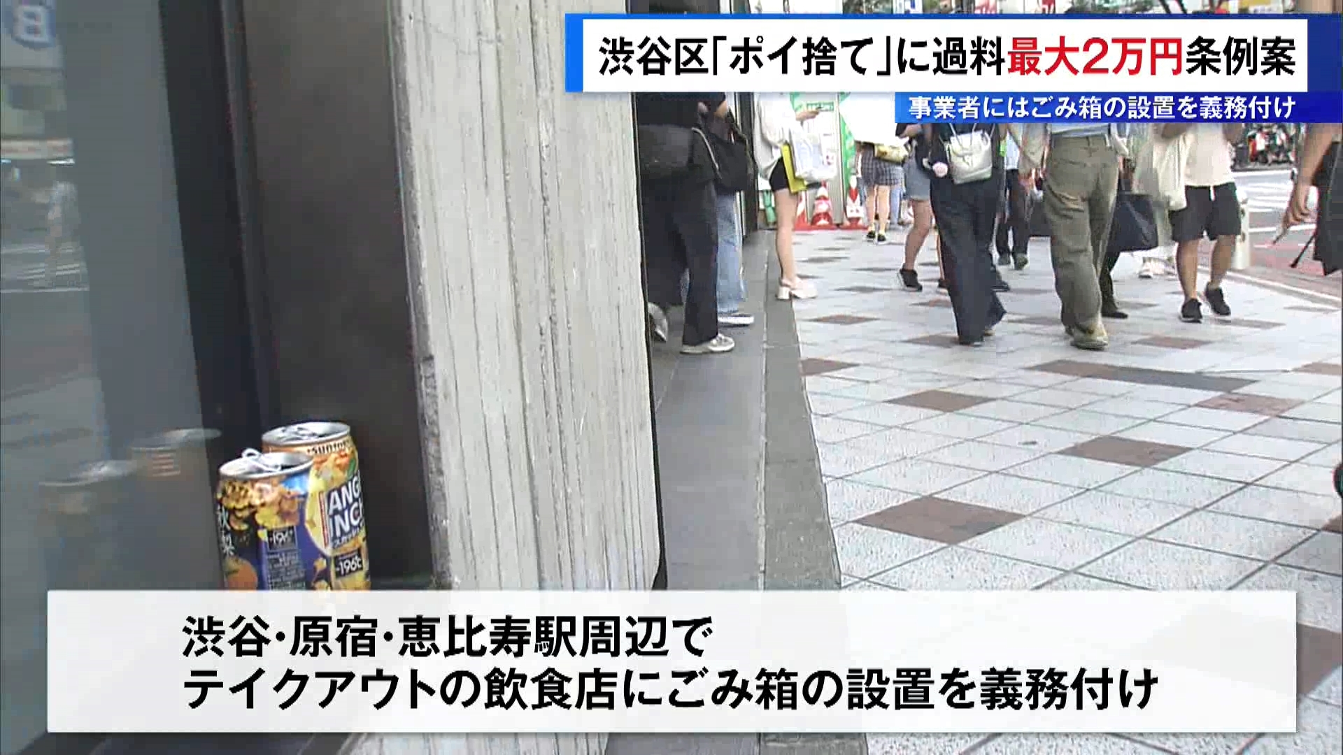 東京・渋谷区議会で、ごみのポイ捨てなどに対して最大2万円の過料を科す条例案が提出されました。

