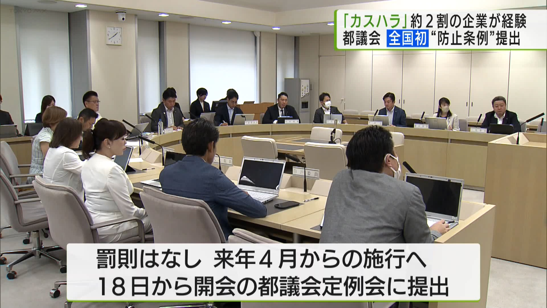 事業者が顧客などから理不尽な言動や要求を受けるカスタマーハラスメント、いわゆる「カスハラ」。約2割の企業が「カスハラ」を経験しているという調査もある中、来週18日から開会する都議会の第3回定例会で、全国初のカスハラを防止する条例案が提出されます。