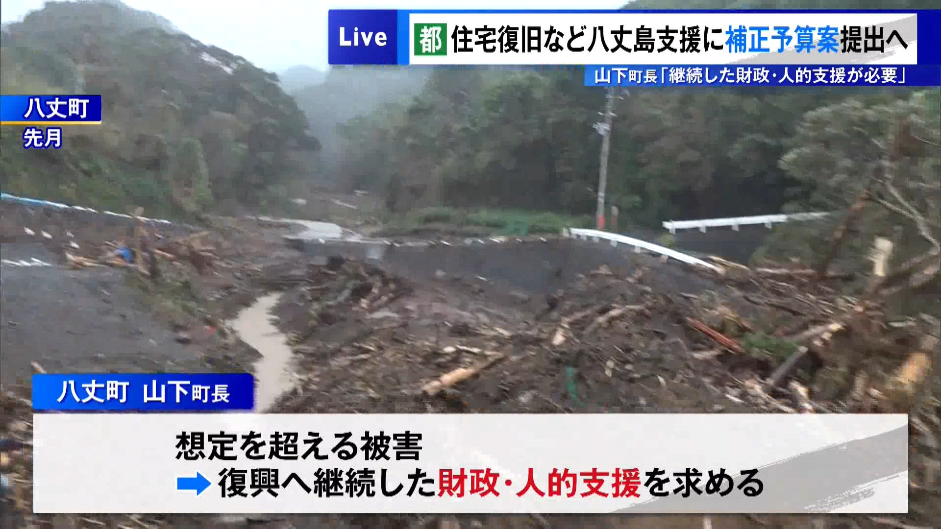 東京都、住宅復旧など八丈島支援に補正予算案提出へ 山下町長「継続